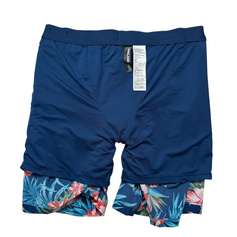 KIRKLAND SIGNATURE Mens Swim Shorts in Navy Blue Floral Size Large Lined Pockets